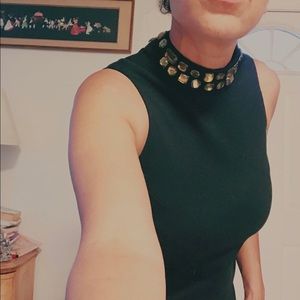 Black sleeveless jeweled collar cocktail dress